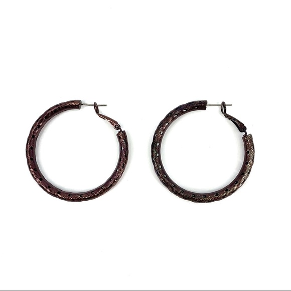 Lia Sophia Cutting Edge Brown Gold Hoop Earrings - Picture 1 of 12